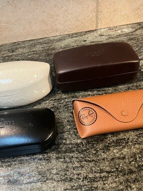 Ladies 1 RayBan Brown Leather Sunglasses Case and 3 Coach Sunglasses Cases